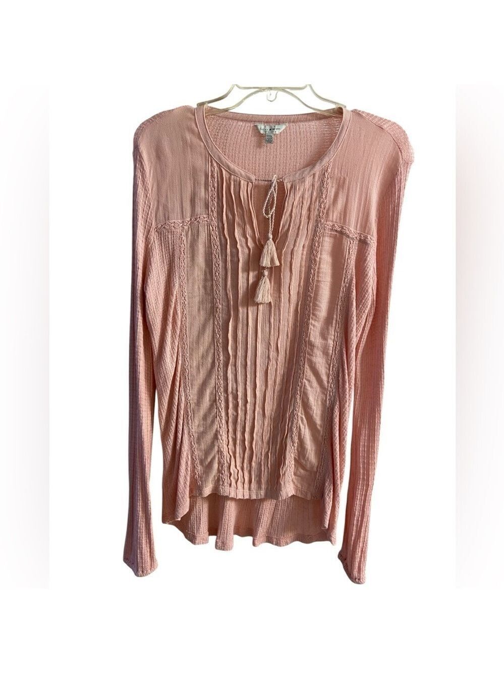 Lucky‎ Brand Pink Knit Top crochet pop over Medium